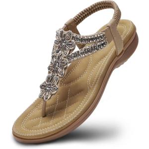 image:imageLittleplum Sandals for Women Handmade Arch Support Summer Womens sandals Comfort Walking Orthopedic Bohemian Flip FlopCasual Apricot