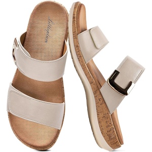 image:imageLittleplum Women Slides Sandals Arch Support Open Toe Slip on Sandals Soft Cushion Slippers Comfy Casual Summer Shoes for WalkingBeachTravelRetro Apricot