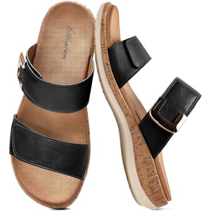 image:imageLittleplum Women Slides Sandals Arch Support Open Toe Slip on Sandals Soft Cushion Slippers Comfy Casual Summer Shoes for WalkingBeachTravelRetro Black