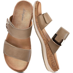 image:imageLittleplum Women Slides Sandals Arch Support Open Toe Slip on Sandals Soft Cushion Slippers Comfy Casual Summer Shoes for WalkingBeachTravelRetro Khaki