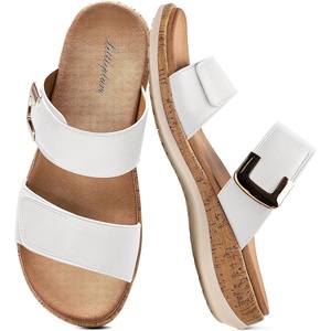 image:imageLittleplum Women Slides Sandals Arch Support Open Toe Slip on Sandals Soft Cushion Slippers Comfy Casual Summer Shoes for WalkingBeachTravelRetron White