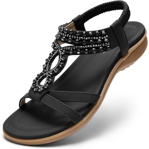 image:imageLittleplum Womens Sandals Comfort Arch Support Sandals Summer Walking Shoes Casual Ankle Elastic Flip Flops ShoesRetro Black