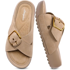 image:imageLittleplum Womens Slides Sandals with Arch Support  Soft Cushion Platform Wedge Sandals with Adjustable Buckle for IndoorOutdoor Lightweight Walking Beach Resort SlippersApricot