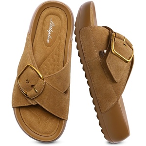 image:imageLittleplum Womens Slides Sandals with Arch Support  Soft Cushion Platform Wedge Sandals with Adjustable Buckle for IndoorOutdoor Lightweight Walking Beach Resort SlippersCamel