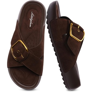 image:imageLittleplum Womens Slides Sandals with Arch Support  Soft Cushion Platform Wedge Sandals with Adjustable Buckle for IndoorOutdoor Lightweight Walking Beach Resort SlippersDark Brown