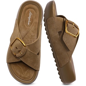 image:imageLittleplum Womens Slides Sandals with Arch Support  Soft Cushion Platform Wedge Sandals with Adjustable Buckle for IndoorOutdoor Lightweight Walking Beach Resort SlippersKhaki