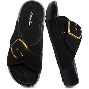 image:imageLittleplum Womens Slides Sandals with Arch Support  Soft Cushion Platform Wedge Sandals with Adjustable Buckle for IndoorOutdoor Lightweight Walking Beach Resort SlippersBlack