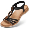 image:imageLittleplum Women Flats Sandals Arch Support OpenToe Casual Summer Low Wedge Shoes for Daily Beach Walking Dressy Comfy Summer Sandals1817Black