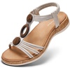 image:imageLittleplum Women Flats Sandals Arch Support OpenToe Casual Summer Low Wedge Shoes for Daily Beach Walking Dressy Comfy Summer Sandals1817Silver