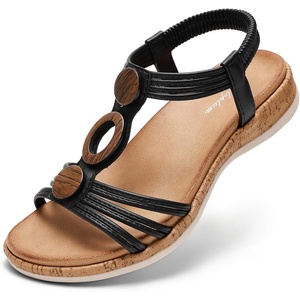 image:imageLittleplum Women Flats Sandals Arch Support OpenToe Casual Summer Low Wedge Shoes for Daily Beach Walking Dressy Comfy Summer Sandals1817Black