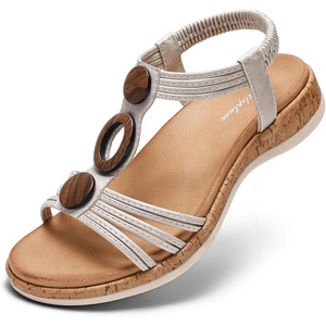 image:imageLittleplum Women Flats Sandals Arch Support OpenToe Casual Summer Low Wedge Shoes for Daily Beach Walking Dressy Comfy Summer Sandals1817Silver