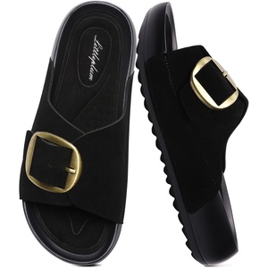 image:imageLittleplum Womens Slides Sandals with Arch Support  Soft Cushion Platform Wedge Sandals with Adjustable Buckle for IndoorOutdoor Lightweight Walking Beach Resort SlippersB Black
