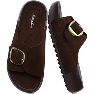 image:imageLittleplum Womens Slides Sandals with Arch Support  Soft Cushion Platform Wedge Sandals with Adjustable Buckle for IndoorOutdoor Lightweight Walking Beach Resort SlippersB Dark Brown