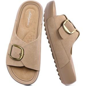 image:imageLittleplum Womens Slides Sandals with Arch Support  Soft Cushion Platform Wedge Sandals with Adjustable Buckle for IndoorOutdoor Lightweight Walking Beach Resort SlippersB Apricot