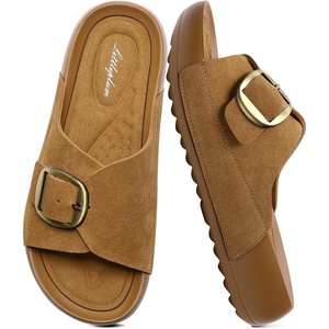 image:imageLittleplum Womens Slides Sandals with Arch Support  Soft Cushion Platform Wedge Sandals with Adjustable Buckle for IndoorOutdoor Lightweight Walking Beach Resort SlippersB Camel