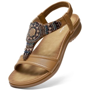 image:imageLittleplum Womens Arch Support Sandals Comfortable Orthopedic Walking Sandals Bohemian Summer Beach Flip FlopsClassic Brown