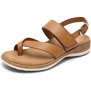 image:imageLittleplum Womens Orthopedic Arch Support Sandals Comfortable Thong Flip Flops Adjustable Ankle Strap Open Toe Walking Flat SandalsClassic Brown