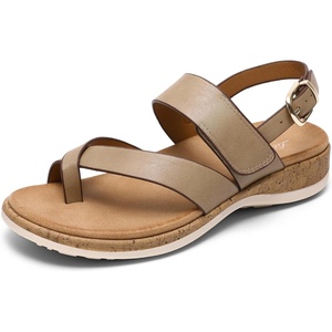 image:imageLittleplum Womens Orthopedic Arch Support Sandals Comfortable Thong Flip Flops Adjustable Ankle Strap Open Toe Walking Flat SandalsClassic Khaki