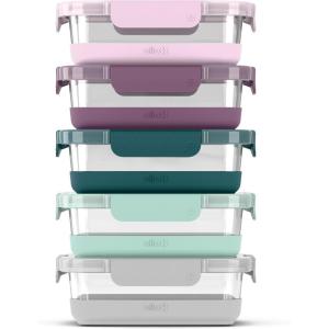 imageEllo Duraglass 34 Cup Meal Prep Sets 10Pc 5 Pack Set Glass Food Storage Container with Silicone Boot and Airtight BPAFree Plastic Lids Dishwasher Microwave and Freezer Safe Garden GoalsGarden Goals with Boot