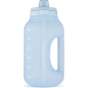 imageEllo Hydra 64oz Half Gallon Water Jug with Handle and Motivational Time Markers for All Day Hydration Plastic Reusable Water Bottle with Straw and Locking Leak Proof Lid BPA FreeHalogen Blue