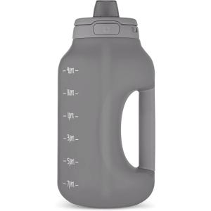 imageEllo Hydra 64oz Half Gallon Water Jug with Handle and Motivational Time Markers for All Day Hydration Plastic Reusable Water Bottle with Straw and Locking Leak Proof Lid BPA FreeGrey