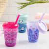 imageEllo Kids Plastic Reusable Color Changing Cups with Twist on SplashProof Lids and Straw BPA Free Dishwasher Safe 12oz Rainforest 4 Pack10 Pack Fruit Pop