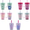imageEllo Kids Plastic Reusable Color Changing Cups with Twist on SplashProof Lids and Straw BPA Free Dishwasher Safe 12oz Rainforest 4 Pack10 Pack Fruit Pop