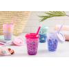 imageEllo Kids Plastic Reusable Color Changing Cups with Twist on SplashProof Lids and Straw BPA Free Dishwasher Safe 12oz Rainforest 4 Pack4 Pack Fruit Pop