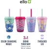 imageEllo Kids Plastic Reusable Color Changing Cups with Twist on SplashProof Lids and Straw BPA Free Dishwasher Safe 12oz Rainforest 4 Pack4 Pack Fruit Pop