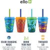 imageEllo Kids Plastic Reusable Color Changing Cups with Twist on SplashProof Lids and Straw BPA Free Dishwasher Safe 12oz Rainforest 4 Pack4 Pack Rainforest
