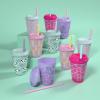imageEllo Kids Plastic Reusable Color Changing Cups with Twist on SplashProof Lids and Straw BPA Free Dishwasher Safe 12oz Rainforest 4 Pack10 Pack Fruit Pop