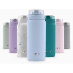 imageEllo Cooper 22oz Stainless Steel Water Bottle with Straw and Carry Handle Double Walled and Vacuum Insulated Metal Leak Proof Locking Lid with Soft Silicone Spout Reusable BPA Free BlackHalogen Blue