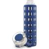 imageEllo Syndicate 20oz Reusable Glass Water Bottle with OneTouch Leak Proof Flip Lid and Protective NonSlip Silicone Sleeve and Carry Loop for Coffee Tea and Water BPAfree Dishwasher SafeBold Blue