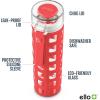 imageEllo Syndicate 20oz Reusable Glass Water Bottle with OneTouch Leak Proof Flip Lid and Protective NonSlip Silicone Sleeve and Carry Loop for Coffee Tea and Water BPAfree Dishwasher SafeCoral
