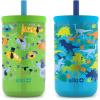 imageEllo Bop 2Pack 12oz Kids Plastic Tumbler Set with Carry Loop  LeakProof Slider Lid  Removable Spill Resistent Soft Straw  BPAFreeDogs and Dinos