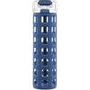 imageEllo Syndicate 20oz Reusable Glass Water Bottle with OneTouch Leak Proof Flip Lid and Protective NonSlip Silicone Sleeve and Carry Loop for Coffee Tea and Water BPAfree Dishwasher SafeBold Blue
