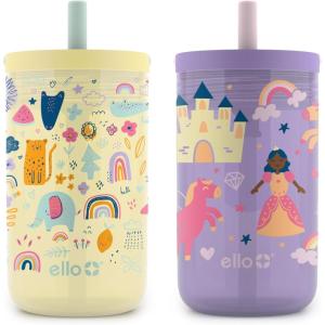 imageEllo Bop 2Pack 12oz Kids Plastic Tumbler Set with Carry Loop  LeakProof Slider Lid  Removable Spill Resistent Soft Straw  BPAFreeAnimal Wonderland
