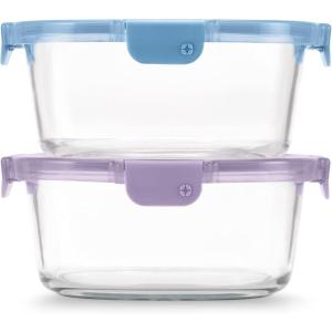 imageEllo Color Lock 34 Cup 10PC 5 Pack Glass Meal Prep Sets LeakProof Glass Food Storage Containers with Airtight BPAFree Plastic Lids Dishwasher Microwave and Freezer Safe Purple RainDesert Festival