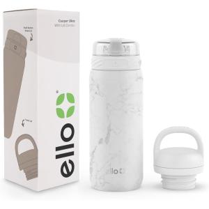 imageEllo Cooper 32oz Stainless Steel Water Bottle with 2 Lids Chug and Straw  Leak Proof  Double Walled and Vacuum Insulated  Built in Carry Loop  Dishwasher Safe  Bubblegum PinkWhite Marble