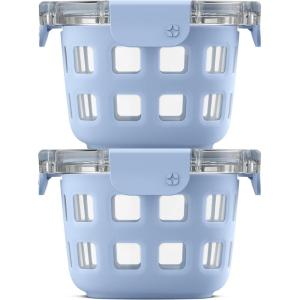 imageEllo Duraglass 2Pack 2 Cup Reusable Glass Container Jar with Leak Proof Lids and Protective Silicone Sleeves  Perfect for Overnight Oats Snacks Yogurt  BPAFree  Dishwasher Safe  Halogen BlueHalogen Blue