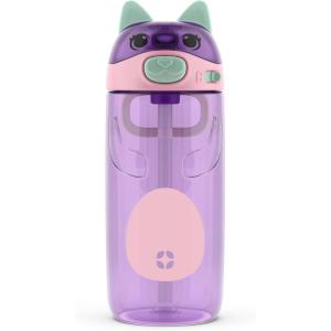 imageEllo Ellies 16oz Plastic Kids Water Bottle with Straw and Builtin Carrying Handle and LeakProof Locking Lid for School backpack Lunchbox and Outdoor SportsCat