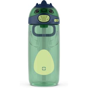 imageEllo Ellies 16oz Plastic Kids Water Bottle with Straw and Builtin Carrying Handle and LeakProof Locking Lid for School backpack Lunchbox and Outdoor SportsDino