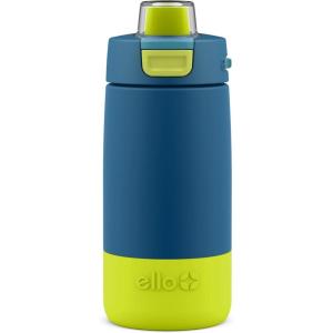 imageEllo Kids Colby 12oz Stainless Steel Insulated Water Bottle with Straw and BuiltIn Silicone Coaster Carrying Handle and LeakProof Locking Lid for School Backpack Lunchbox and Outdoor SportsTealGreen