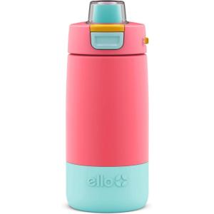 imageEllo Kids Colby 12oz Stainless Steel Insulated Water Bottle with Straw and BuiltIn Silicone Coaster Carrying Handle and LeakProof Locking Lid for School Backpack Lunchbox and Outdoor SportsCoralMint