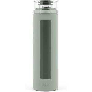 imageEllo Syndicate 20oz Reusable Glass Water Bottle with OneTouch Leak Proof Flip Lid and Protective NonSlip Silicone Sleeve and Carry Loop for Coffee Tea and Water BPAfree Dishwasher SafeSage