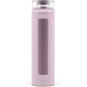 imageEllo Syndicate 20oz Reusable Glass Water Bottle with OneTouch Leak Proof Flip Lid and Protective NonSlip Silicone Sleeve and Carry Loop for Coffee Tea and Water BPAfree Dishwasher SafeCashmere Pink