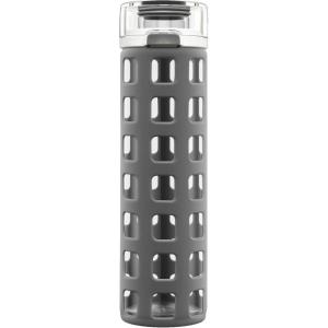 imageEllo Syndicate 20oz Reusable Glass Water Bottle with OneTouch Leak Proof Flip Lid and Protective NonSlip Silicone Sleeve and Carry Loop for Coffee Tea and Water BPAfree Dishwasher SafeGrey