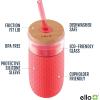 imageEllo Devon 18oz Glass Tumbler with Straw Friction Fit Bamboo Wood Lid and Silicone Sleeve  Perfect for Iced Coffee Tea Matcha and SmoothiesCoral
