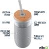 imageEllo Devon 18oz Glass Tumbler with Straw Friction Fit Bamboo Wood Lid and Silicone Sleeve  Perfect for Iced Coffee Tea Matcha and SmoothiesGray