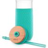 imageEllo Devon 18oz Glass Tumbler with Straw Friction Fit Bamboo Wood Lid and Silicone Sleeve  Perfect for Iced Coffee Tea Matcha and SmoothiesMint